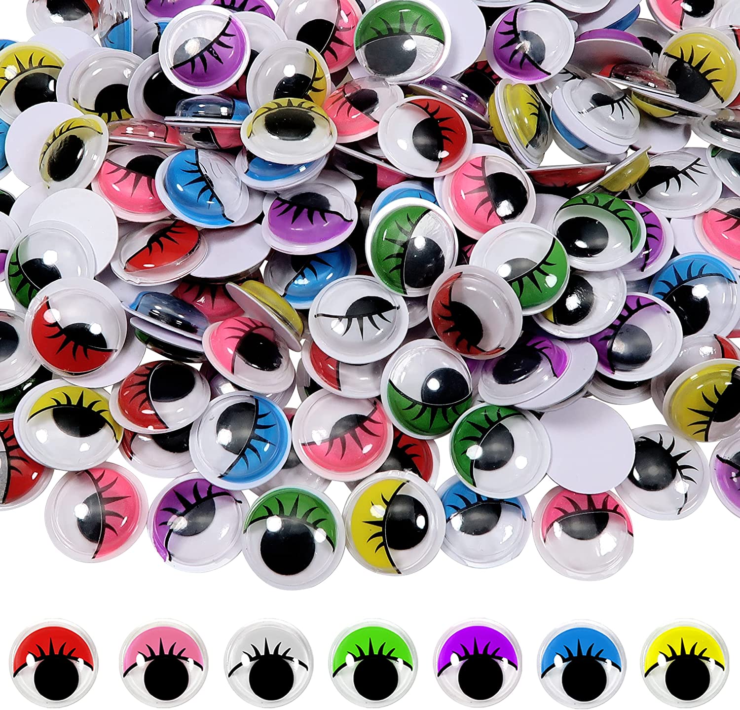 Yirtree 50pcs 15mm Plastic Wiggle Eyes with Eyelashes Googly Eyes Self  Adhesive Assorted Colors Craft Stickers Eyes for DIY Arts Scrapbooking